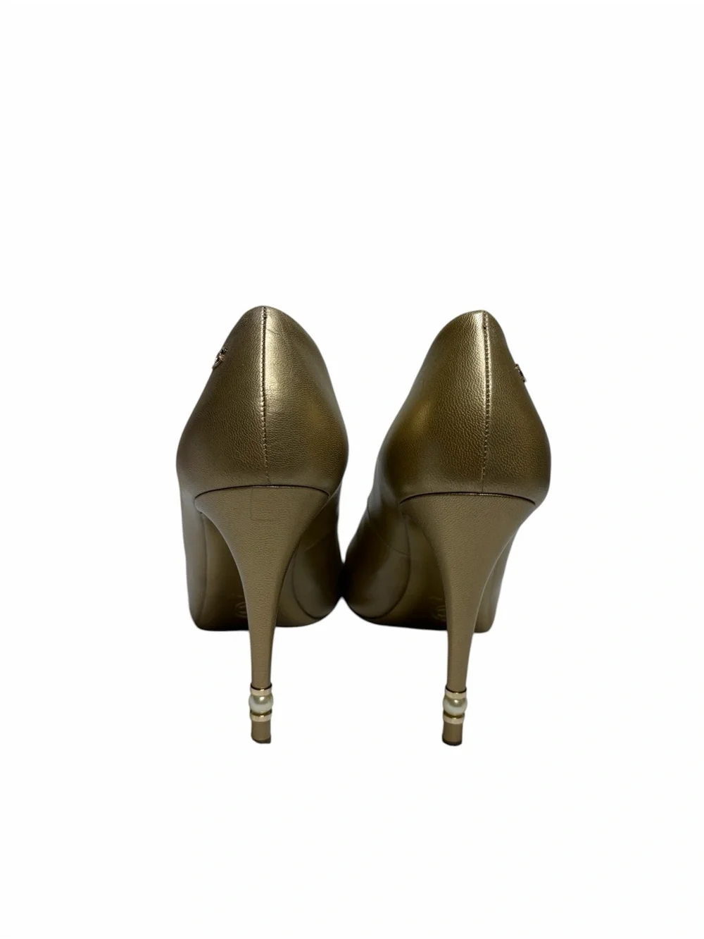 CHANEL Metallic Gold Peep-Toe Stiletto Heels